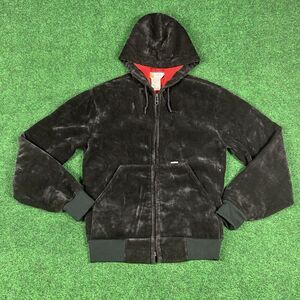 VTG Carhartt 764 Velvet Velour Black Full Zip Hoodie Jacket Mens‎ Small USA Made